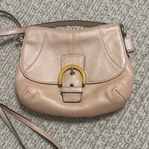 Coach Soho Shell Pearlescent Leather Flap Small Crossbody Purse Yellow Buckle